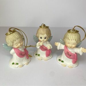 1994 Enesco Morehead Angel Ornaments Set Peace Love Joy Vintage Christmas
